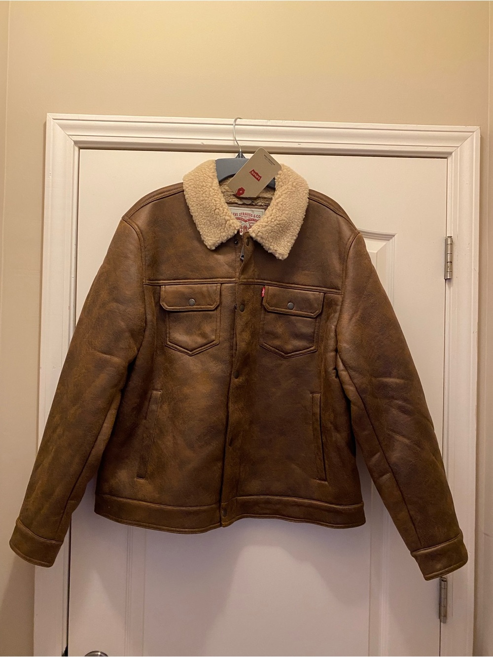 Levi's Brown Jacket with Cream Sherpa Collar S,M,L,XL,2X